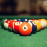 Billiard balls on green table, american pool