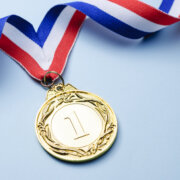 Gold medal 1 place with a ribbon